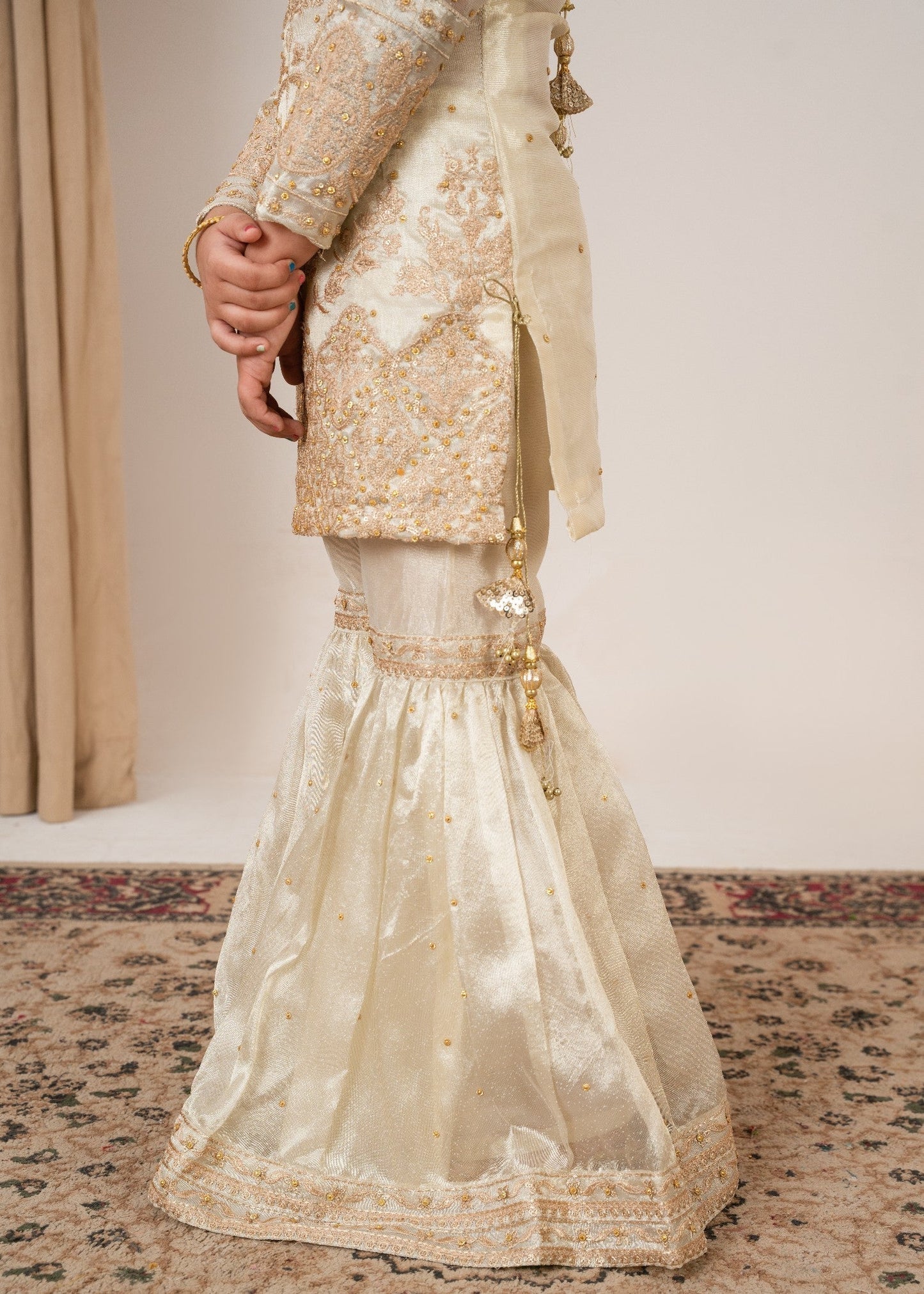 Embroidered Ivory Tissue Gharara Set for Women Online in Dubai UAE Abudhabi Ajman Sharjah