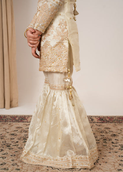 Embroidered Ivory Tissue Gharara Set for Women Online in Dubai UAE Abudhabi Ajman Sharjah