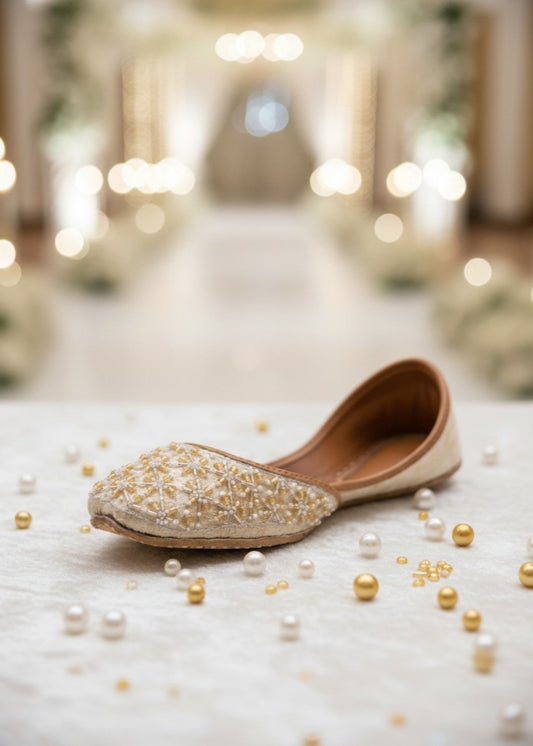 Embroidered Ivory Velvet Mojari Online in Sri Lanka India Australia