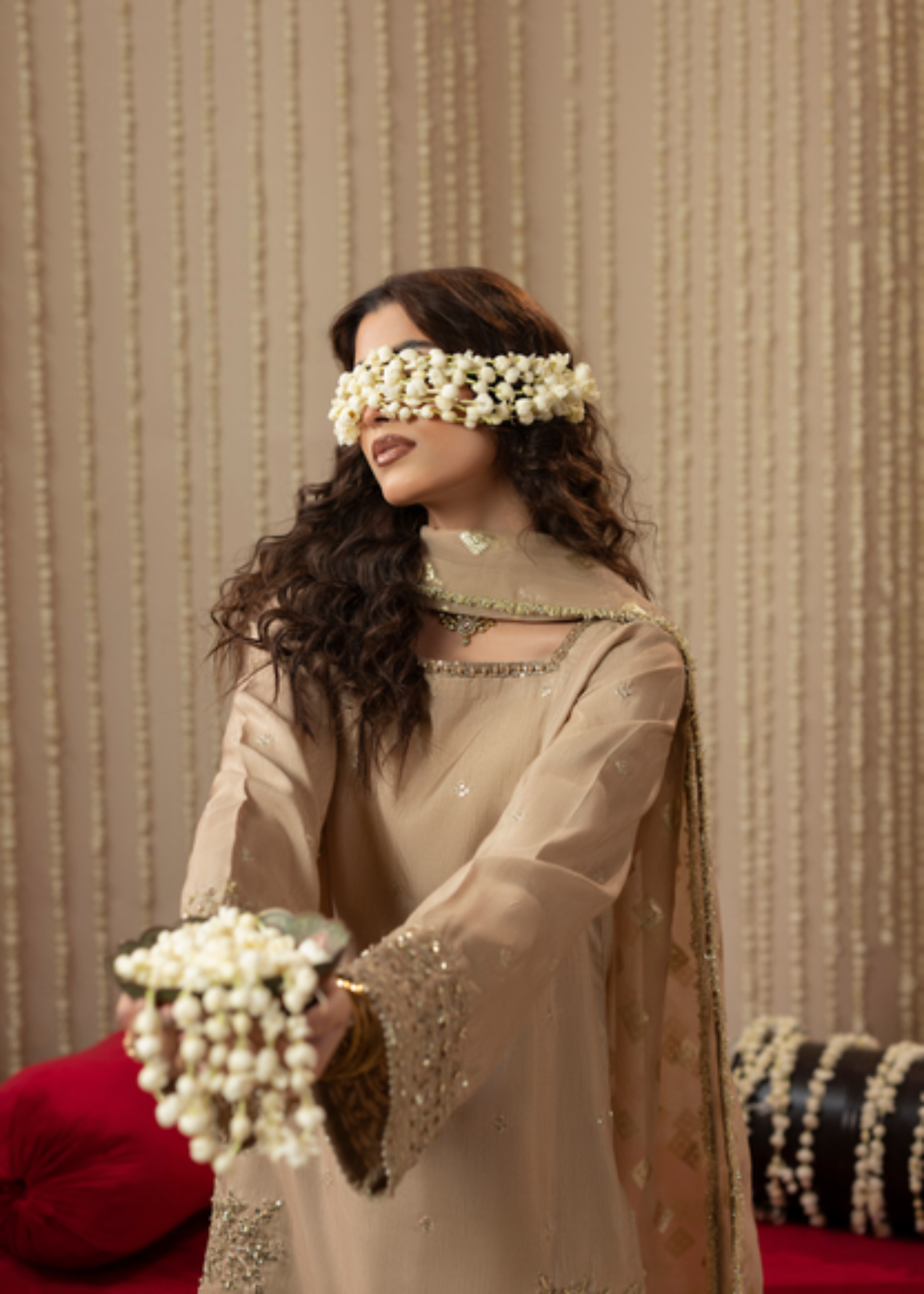 Embroidered Ivory Wedding Suit with Organza Dupatta Online in Dubai DXB UAE Abudhabi Meena Bazaar