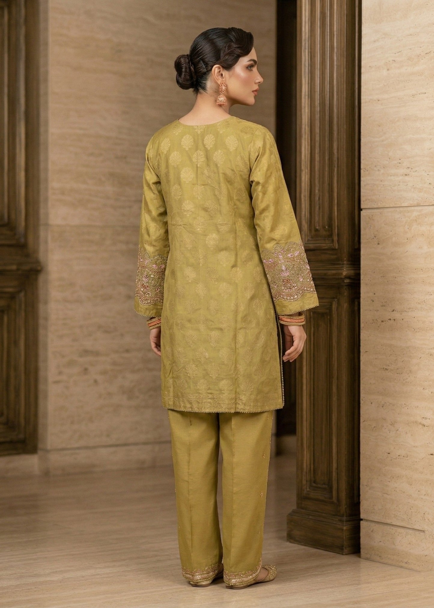 Embroidered Jacquard Mari Gold Unstitched Suit Online in Sri Lanka India Australia