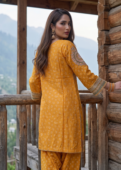 Embroidered Jacquard Mustard Salwar Suit Online in Dubai DXB UAE Abudhabi Meena Bazaar