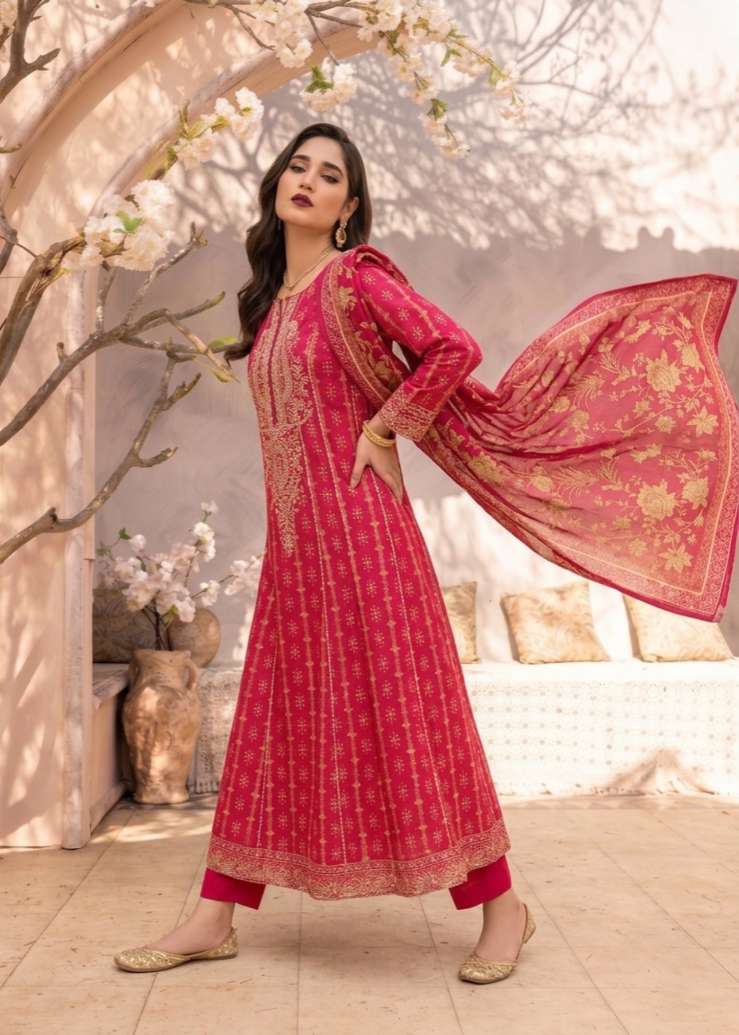 Embroidered Jacquard Pishwas with Straight Trouser Online in Dubai DXB UAE Abudhabi Meena Bazaar