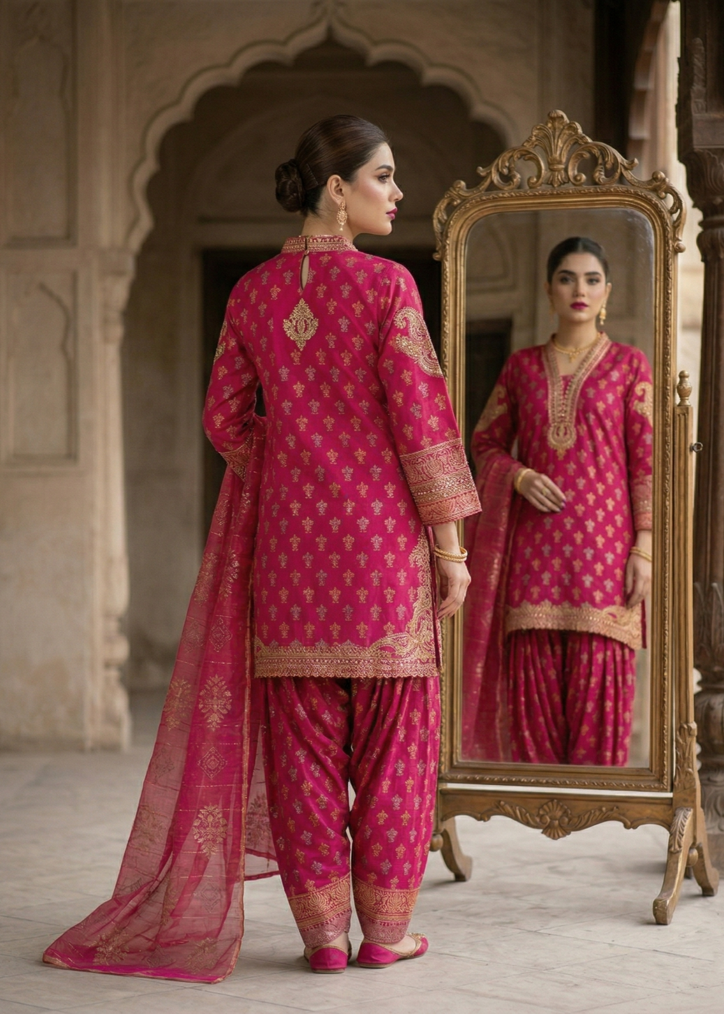 Embroidered Jacquard Short Kurta Patiala Suit Online in Dubai DXB UAE Abudhabi Meena Bazaar