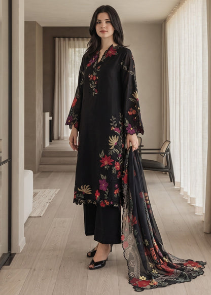 Embroidered Jet Black Lawn Cotton Shalwar Kameez Online in UK USA Canada