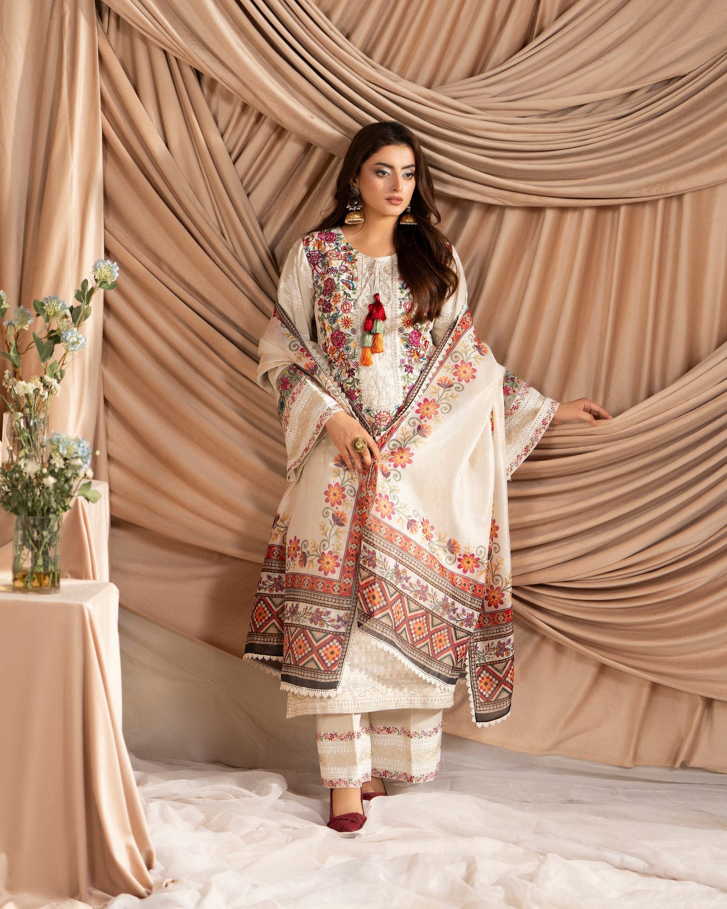 Embroidered Kashmiri Stitch Silk Salwar Suit Online in UK USA Canada