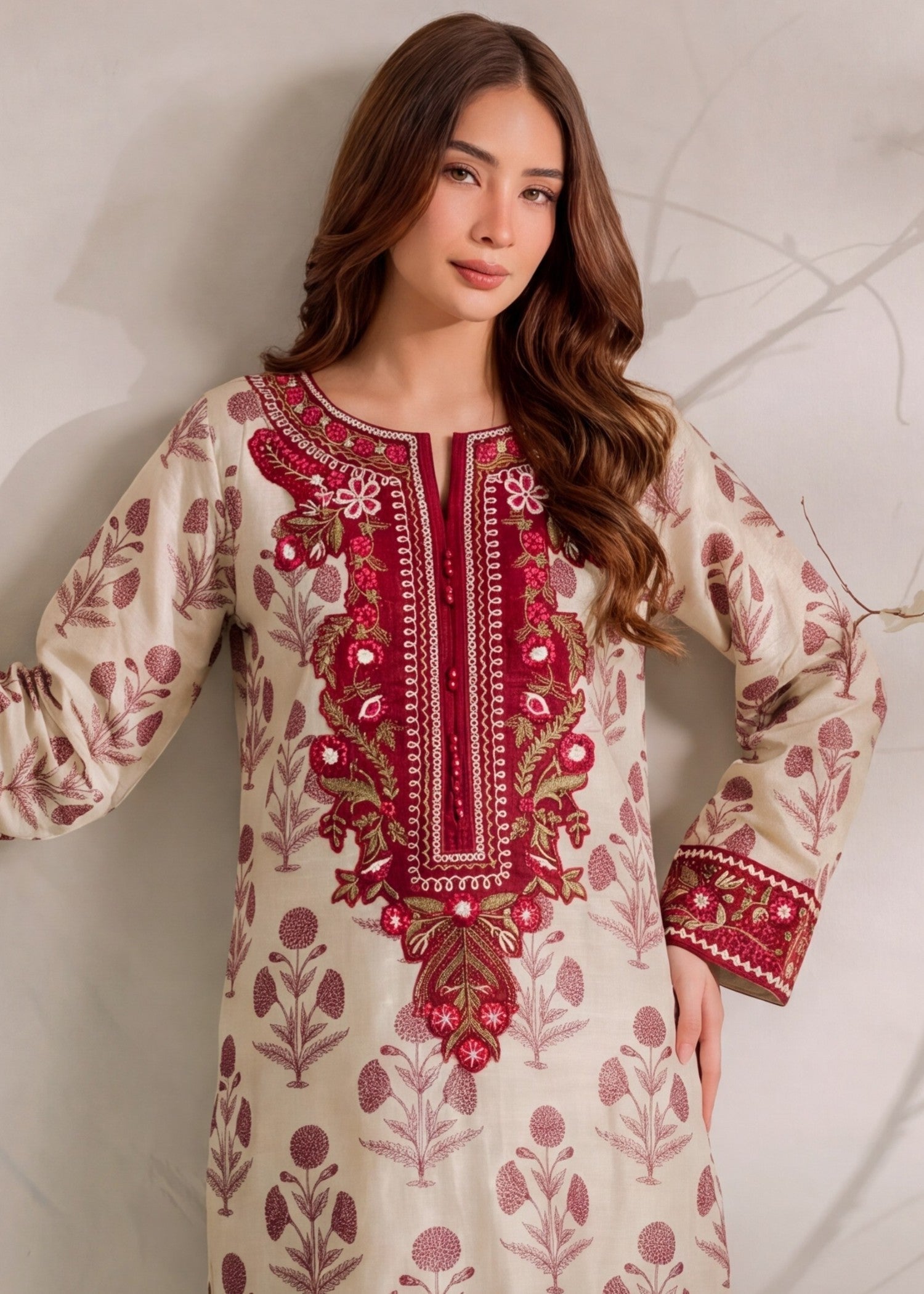 Embroidered Khaddar Kaftan for Women Online in Sri Lanka India Australia