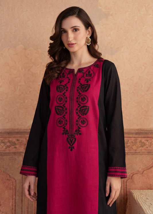 Embroidered Khaddar Kaftan Maroon Online in Dubai DXB UAE Abudhabi Meena Bazaar