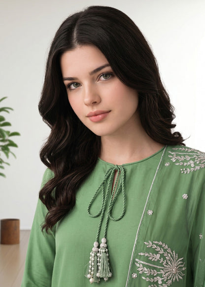 Embroidered Khaddar Kurta Plazzo Dupatta Set Online in Dubai UAE Abudhabi Ajman Sharjah