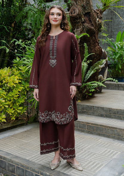 Embroidered Khaddar Kurta Set Espresso Brown Online in Dubai UAE Abudhabi Ajman Sharjah