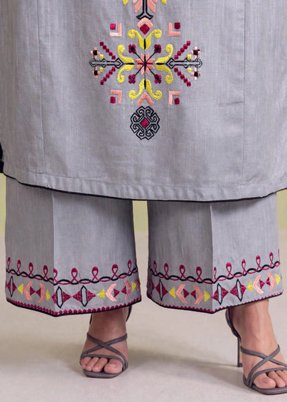 Embroidered Khaddar Plazzo Kurta Set Online in Dubai DXB UAE Abudhabi Meena Bazaar
