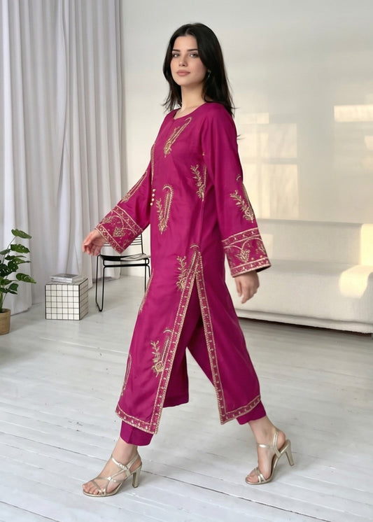 Embroidered Khaddar Straight Trouser Set Online in Sri Lanka India Australia