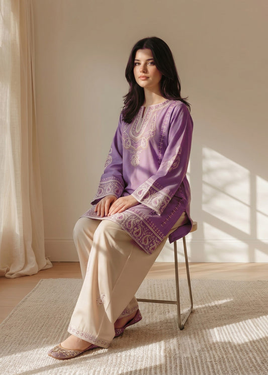Embroidered Kurta Set with Farshi Shalwar Online in KSA Riyadh Saudi Arabia Oman Bahrain Qatar