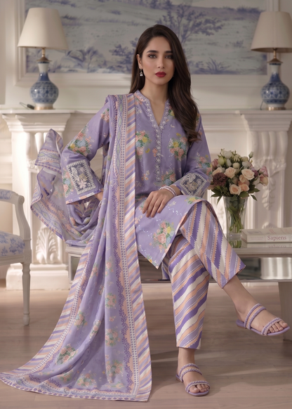 Embroidered Lavender Grey Lawn Kurta with Trouser Online in Dubai UAE Abudhabi Ajman Sharjah
