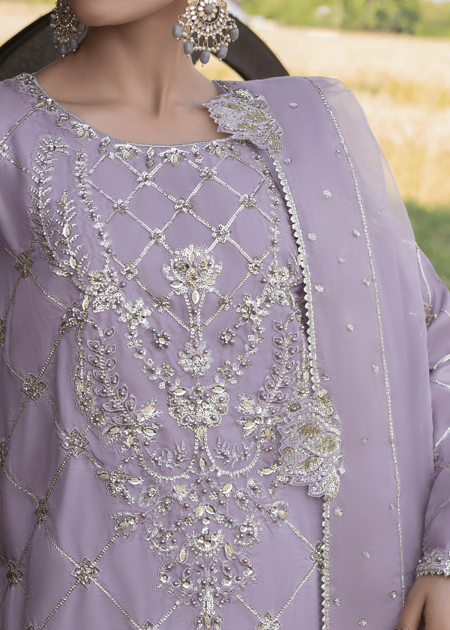 Embroidered Lavender Korean Silk Festive Wear Suit Online in Dubai UAE Abudhabi Ajman Sharjah