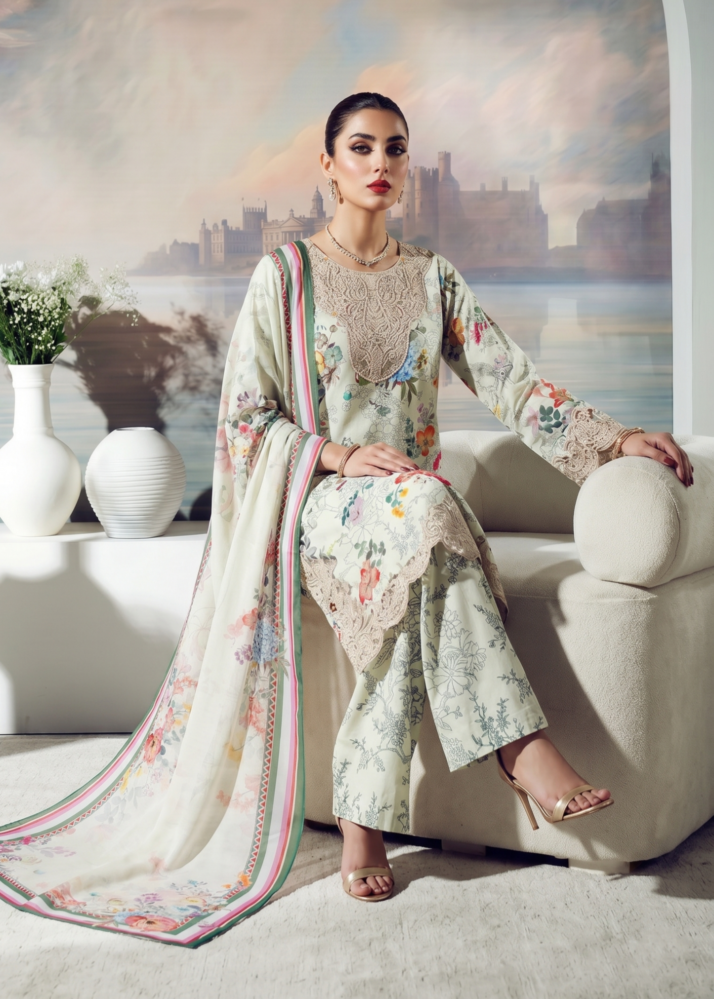 Embroidered Lawn 3 Piece Suit Online in Sri Lanka India Australia