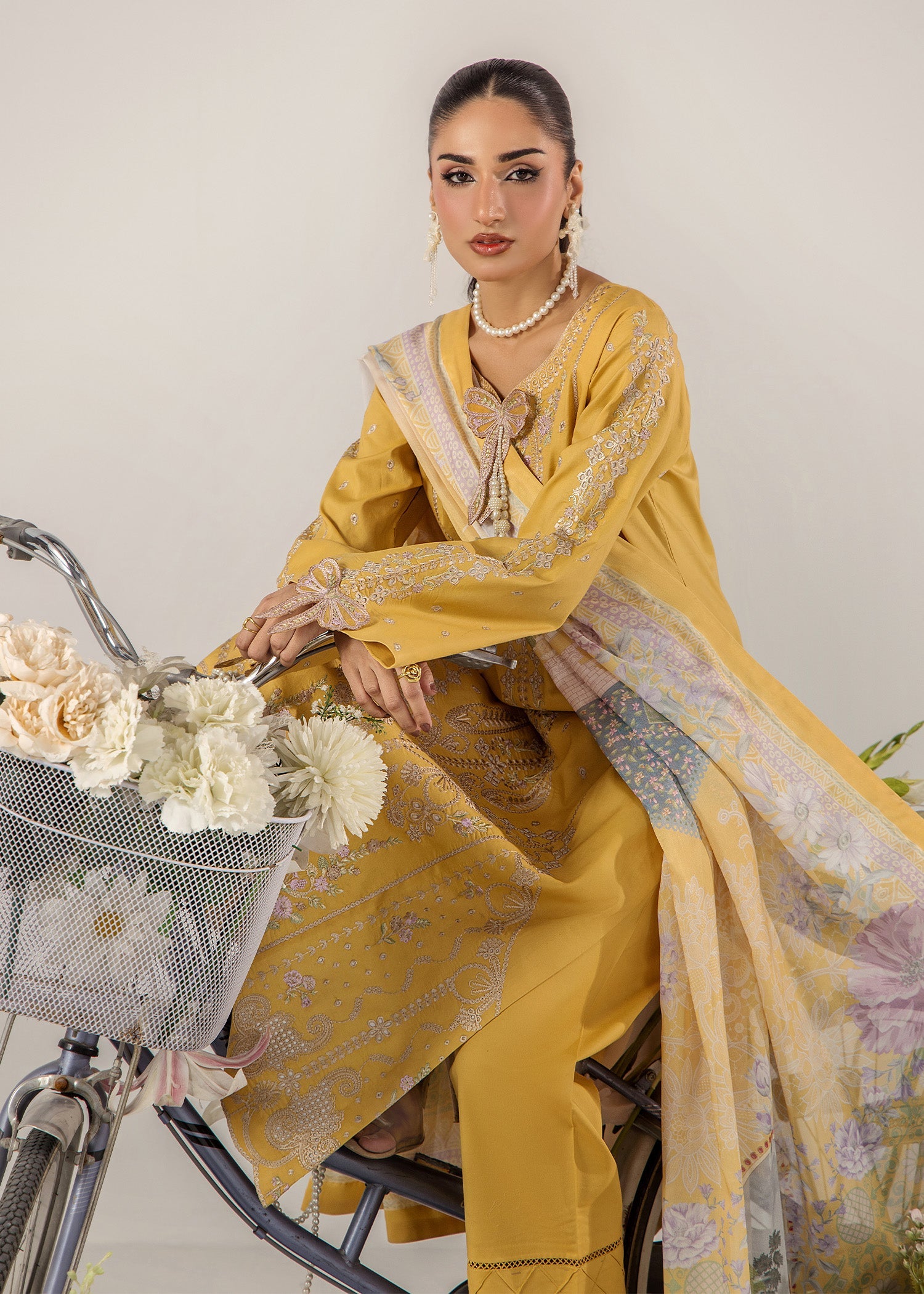 Embroidered Lawn A-Line Kurta Set Online in Dubai DXB UAE Abudhabi Meena Bazaar