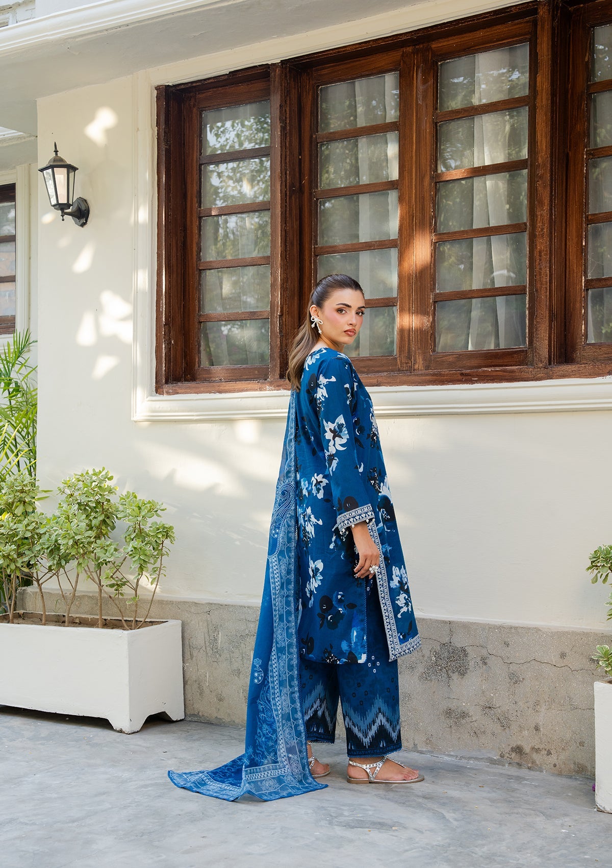 Embroidered Lawn Aegean Blue Suit Online in Sri Lanka India Australia