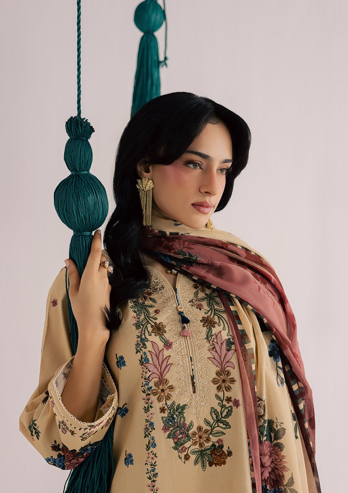 Embroidered Lawn Beige Ladies Suit Online in UK USA Canada