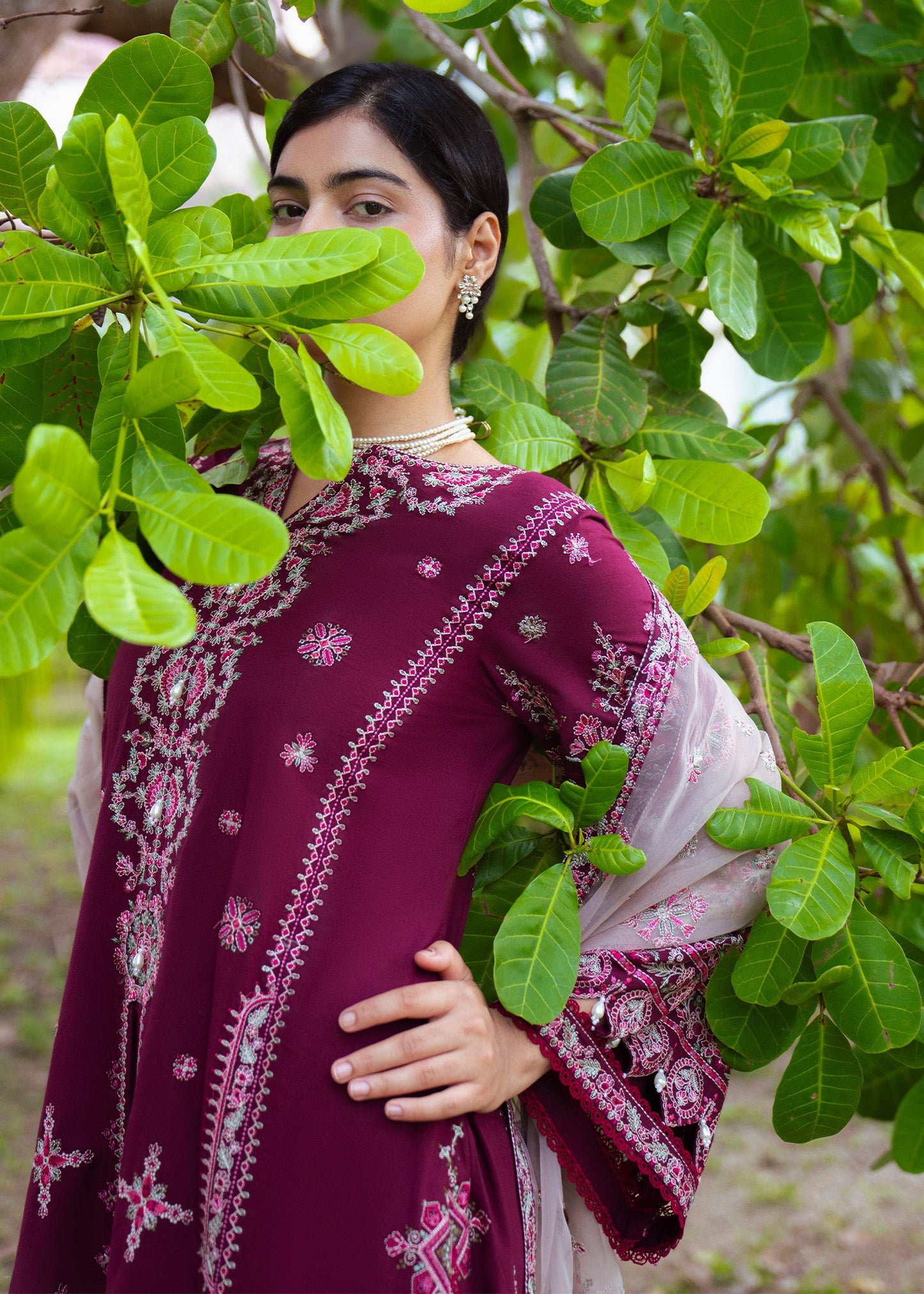 Embroidered Lawn Berry Red Salwar Kameez Online in Dubai DXB UAE Abudhabi Meena Bazaar
