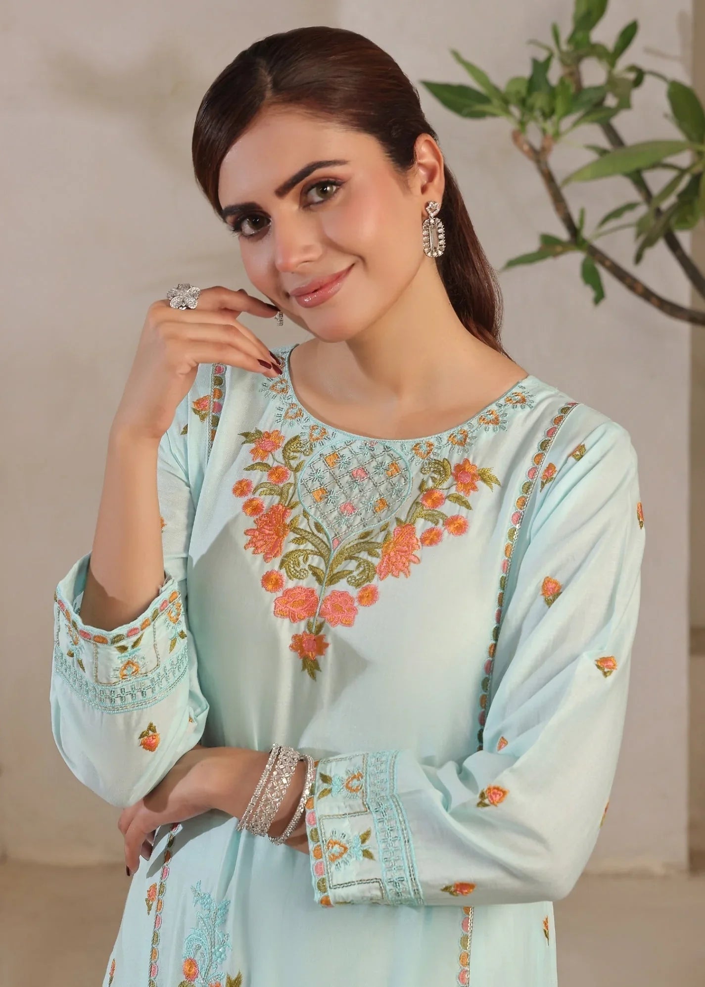 Embroidered Lawn Cotton Kurta Set Ice Blue Online in Dubai DXB UAE Abudhabi Meena Bazaar
