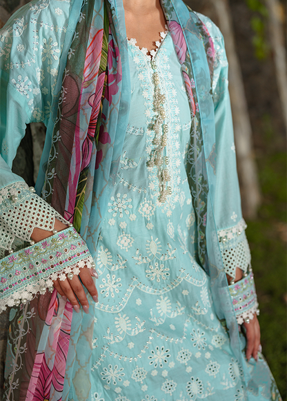 Embroidered Lawn Dress Material Light Blue Online in Dubai UAE Abudhabi Ajman Sharjah