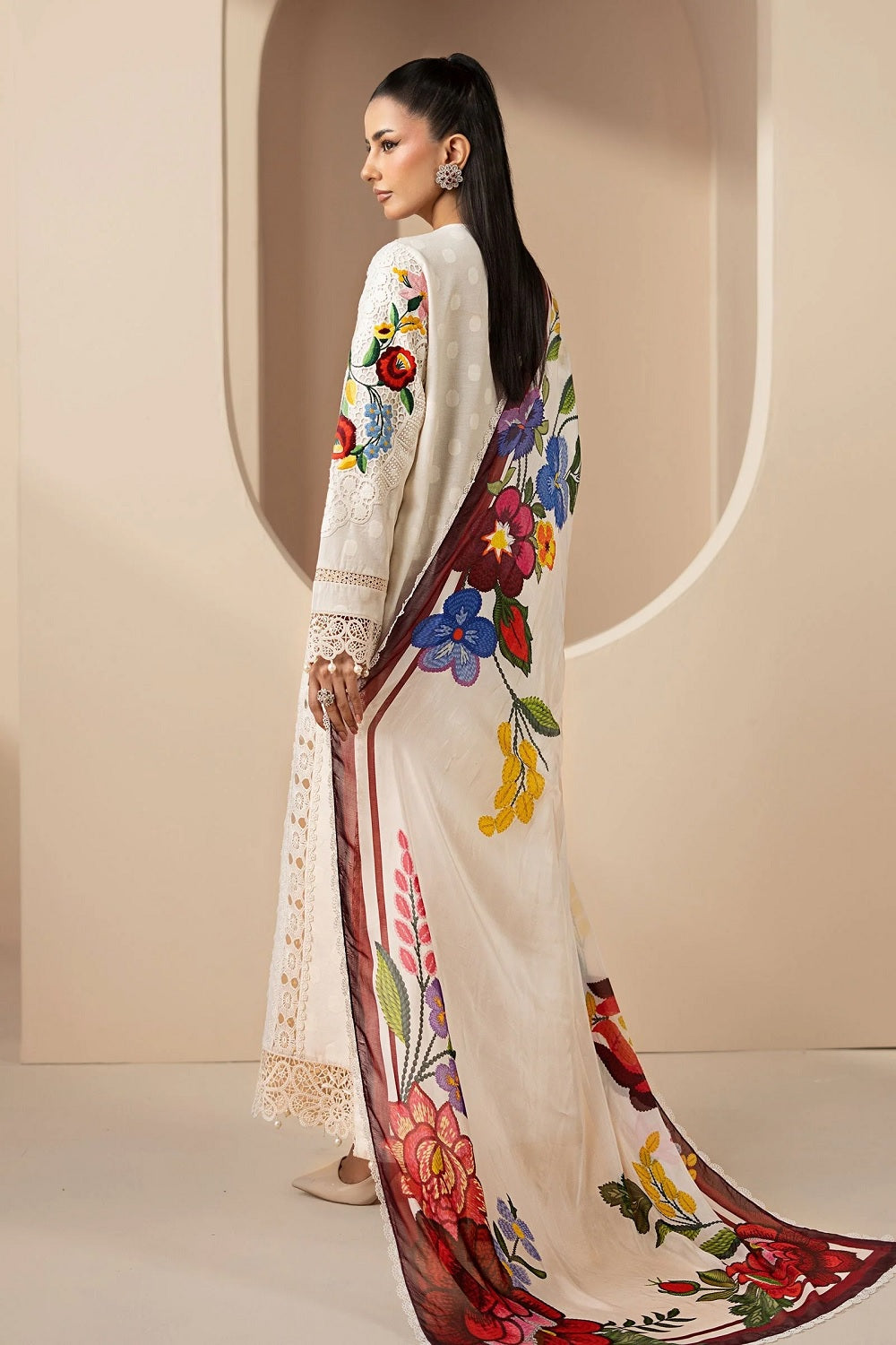 Embroidered Lawn Dress Material with Silk Duppata Online in Sri Lanka India Australia