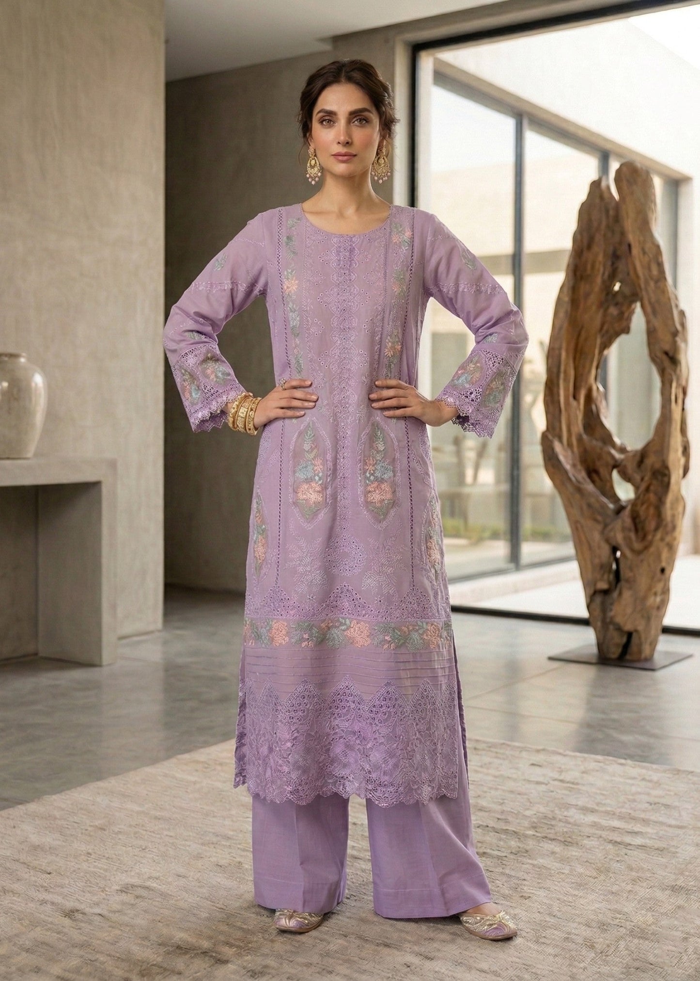Embroidered Lawn Festive Wear Suit Ash Purple Online in Sri Lanka India Australia