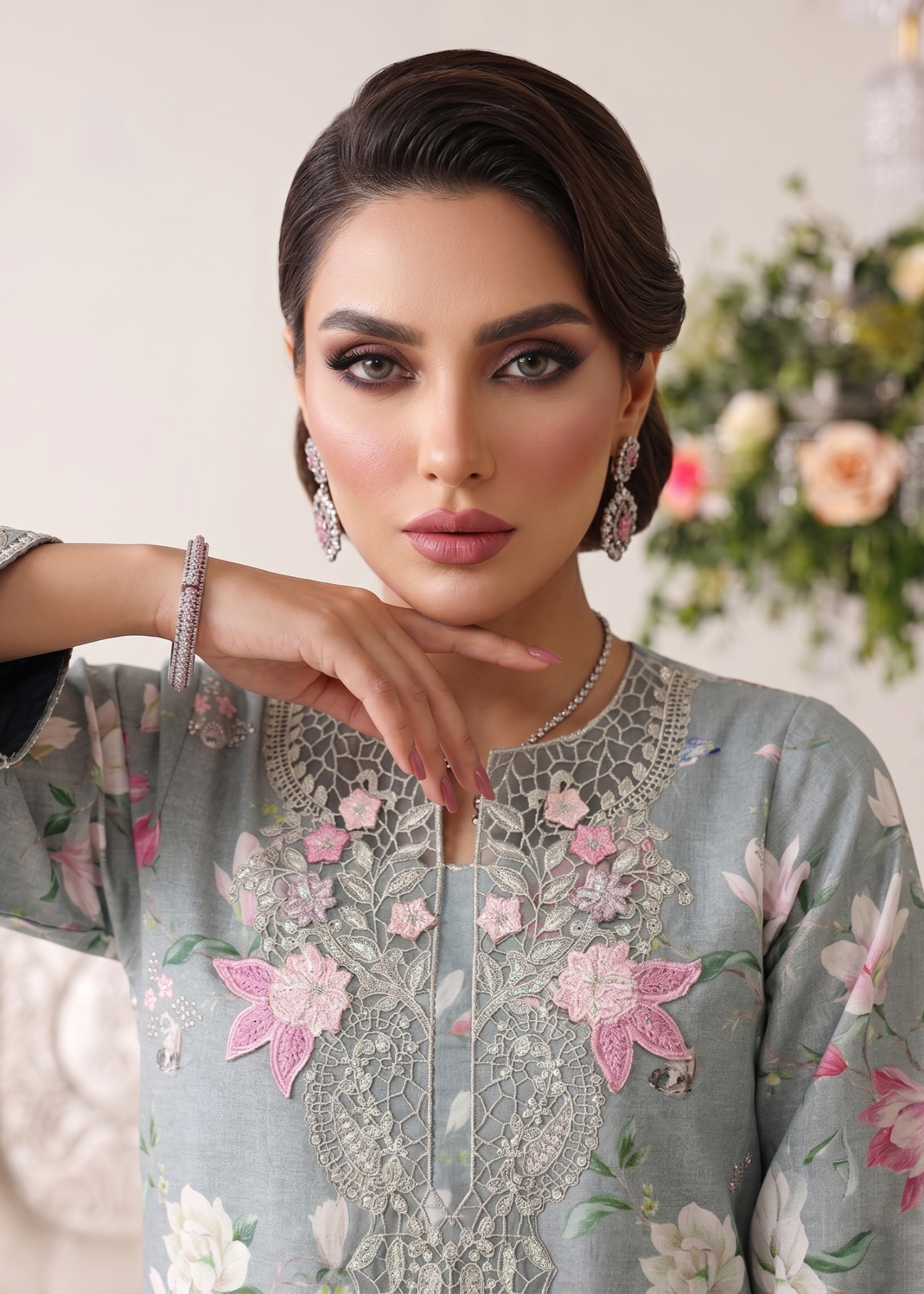 Embroidered Lawn Gharara 3 Piece Suit Online in Dubai DXB UAE Abudhabi Meena Bazaar