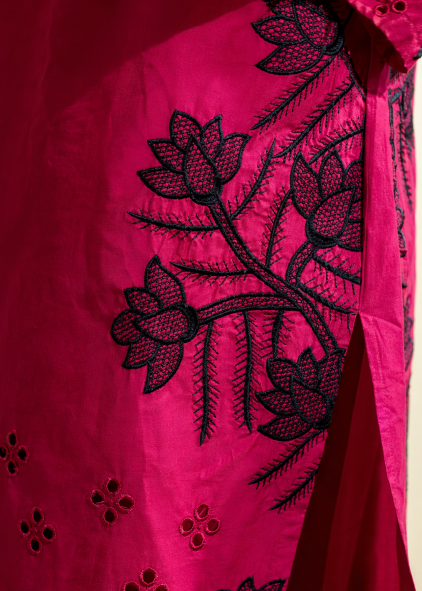 Embroidered Lawn Kurta Farshi Suit Raspberry Pink Online in KSA Riyadh Saudi Arabia Oman Bahrain Qatar