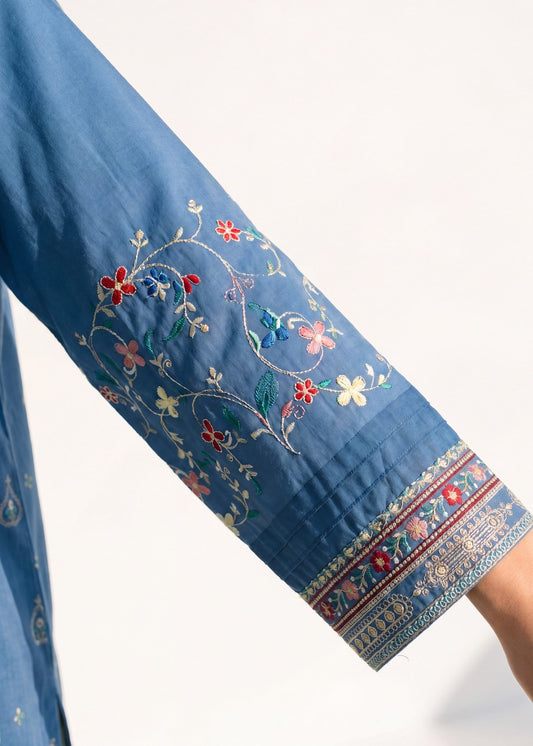 Embroidered Lawn Kurta Set Cornflower Blue Online in Sri Lanka India Australia