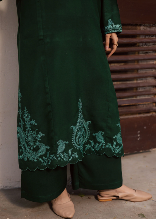 Embroidered Lawn Kurta Set Dark Green Daily Wear Online in Sri Lanka India Australia