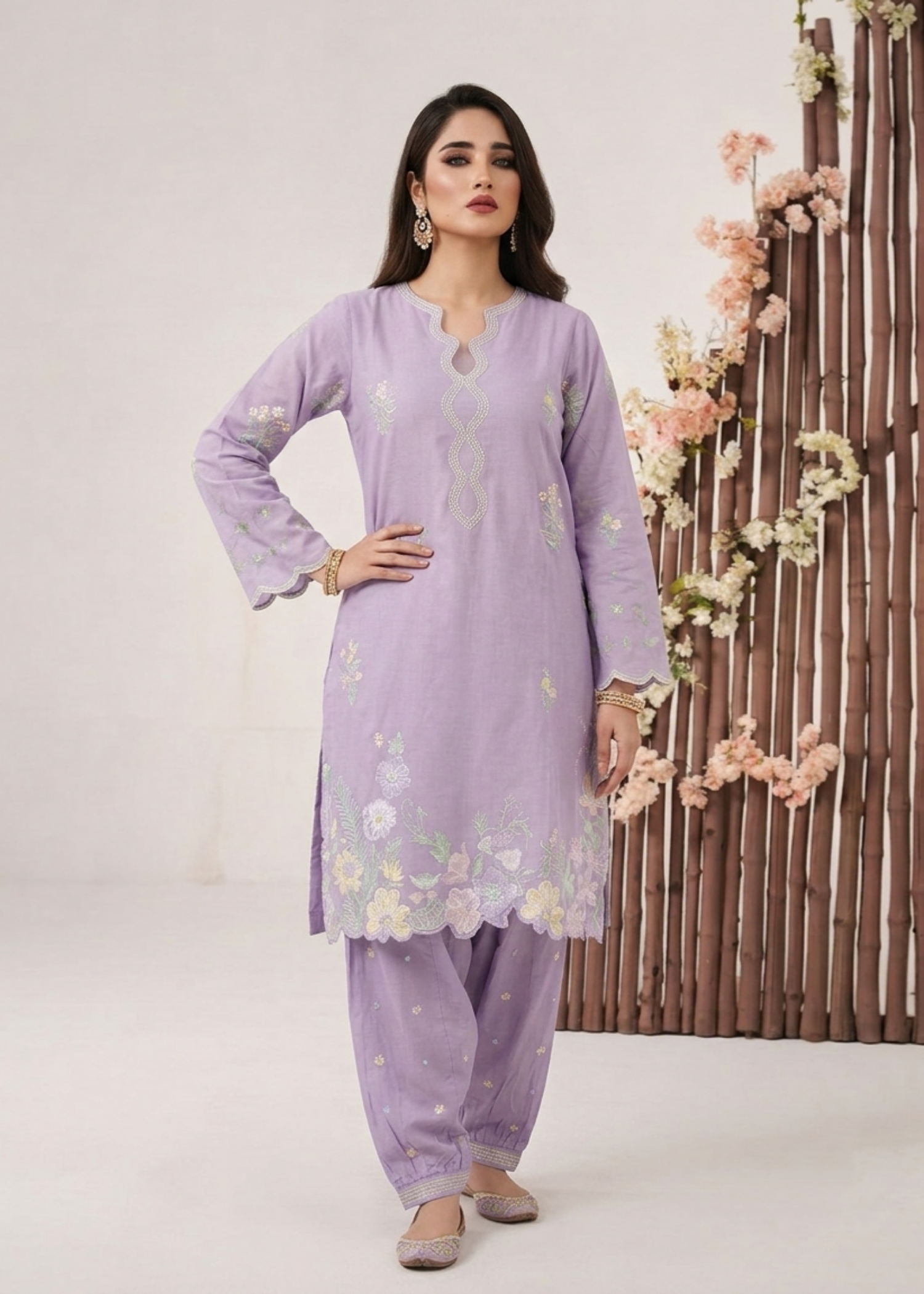 Embroidered Lawn Lavender Suit Online in UK USA Canada