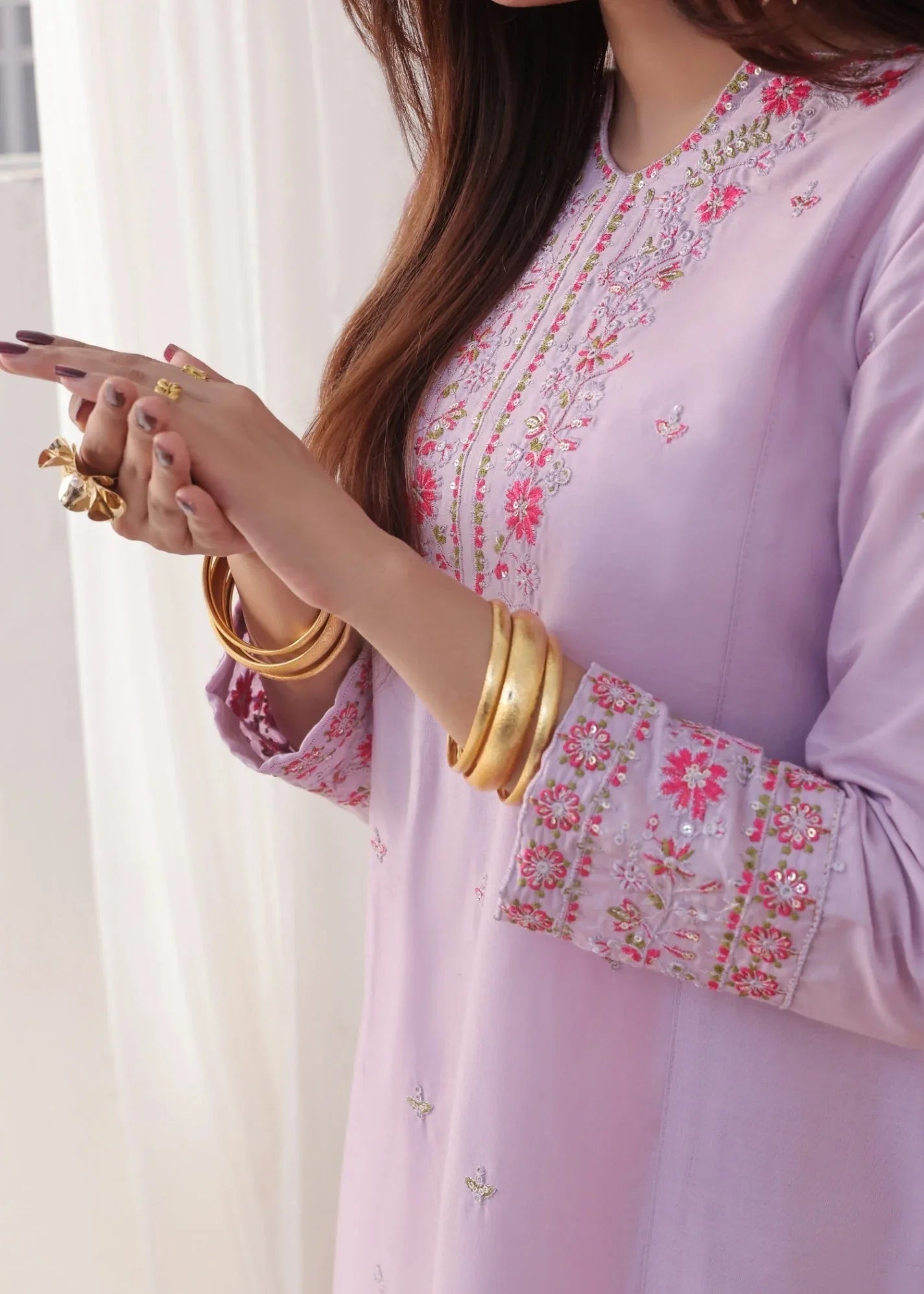 Embroidered Lawn Lilac Kurta Pajama Online in Sri Lanka India Australia
