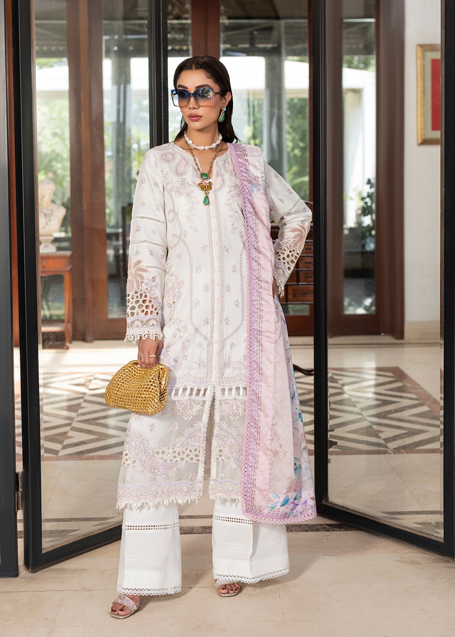 Embroidered Lawn Off-White Pakistani Suit Online in Sri Lanka India Australia