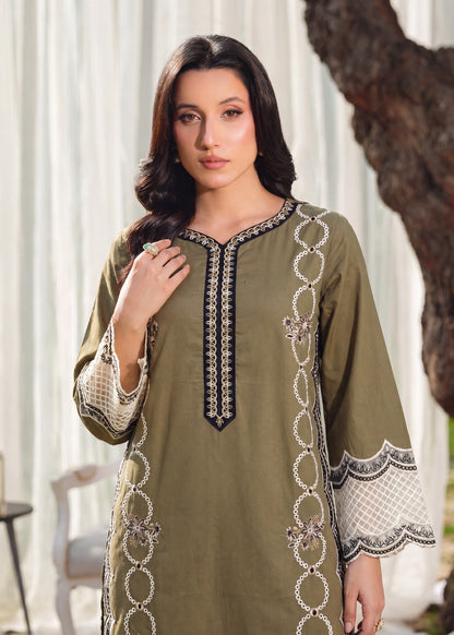 Embroidered Lawn Olive Green Salwar Suit Online in Dubai UAE Abudhabi Ajman Sharjah