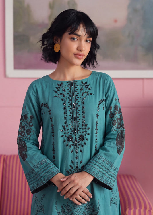 Embroidered Lawn Royal Blue Kaftan Online in Sri Lanka India Australia