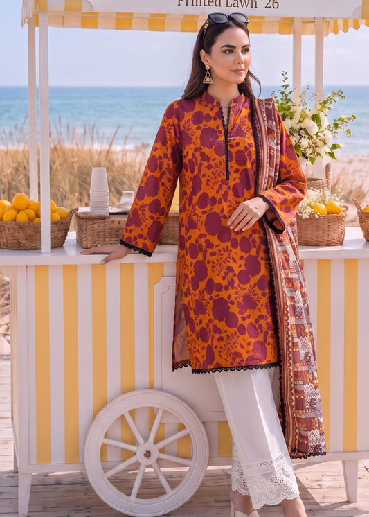 Embroidered Lawn Rust Orange Salwar Kameez Online in KSA Riyadh Saudi Arabia Oman Bahrain Qatar