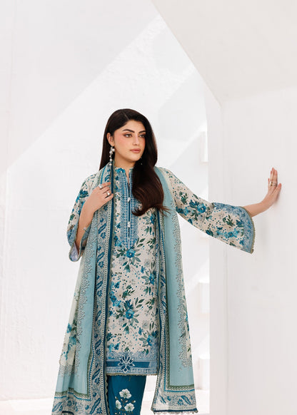 Embroidered Lawn Salwar Kameez Aegean Blue Online in KSA Riyadh Saudi Arabia Oman Bahrain Qatar