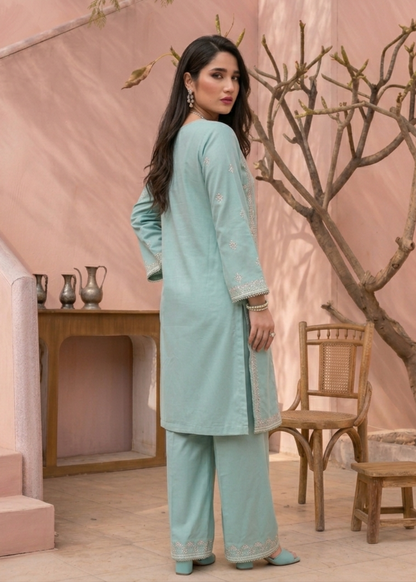 Embroidered Lawn Straight Kurta Suit Aqua Online in Dubai UAE Abudhabi Ajman Sharjah