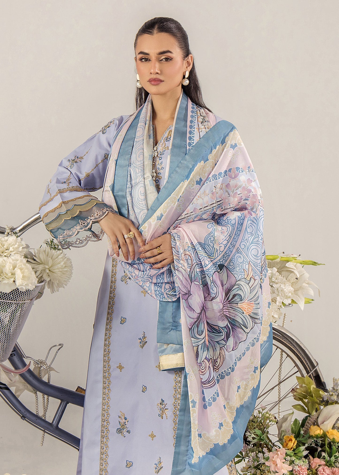 Embroidered Lawn Straight Trouser Kurta Set Purple Ash Online in Dubai UAE Abudhabi Ajman Sharjah