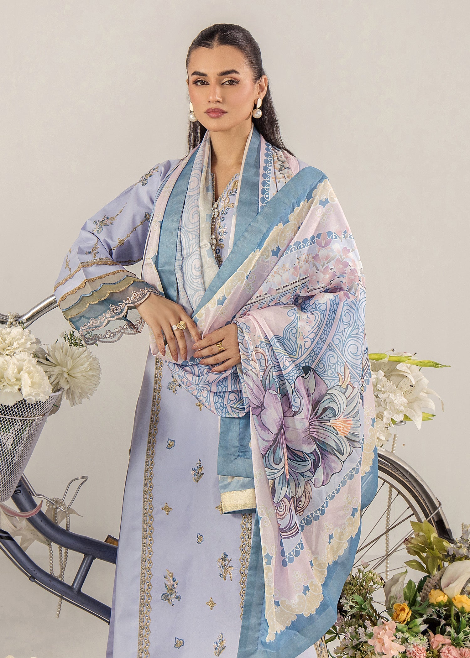 Embroidered Lawn Straight Trouser Kurta Set Purple Ash Online in Dubai UAE Abudhabi Ajman Sharjah