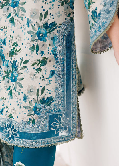 Embroidered Lawn Suit Aegean Blue Online in Dubai DXB UAE Abudhabi Meena Bazaar