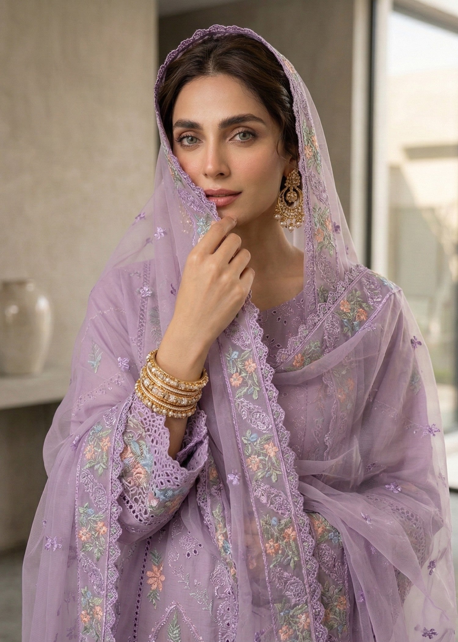 Embroidered Lawn Suit Ash Purple Online in Sri Lanka India Australia