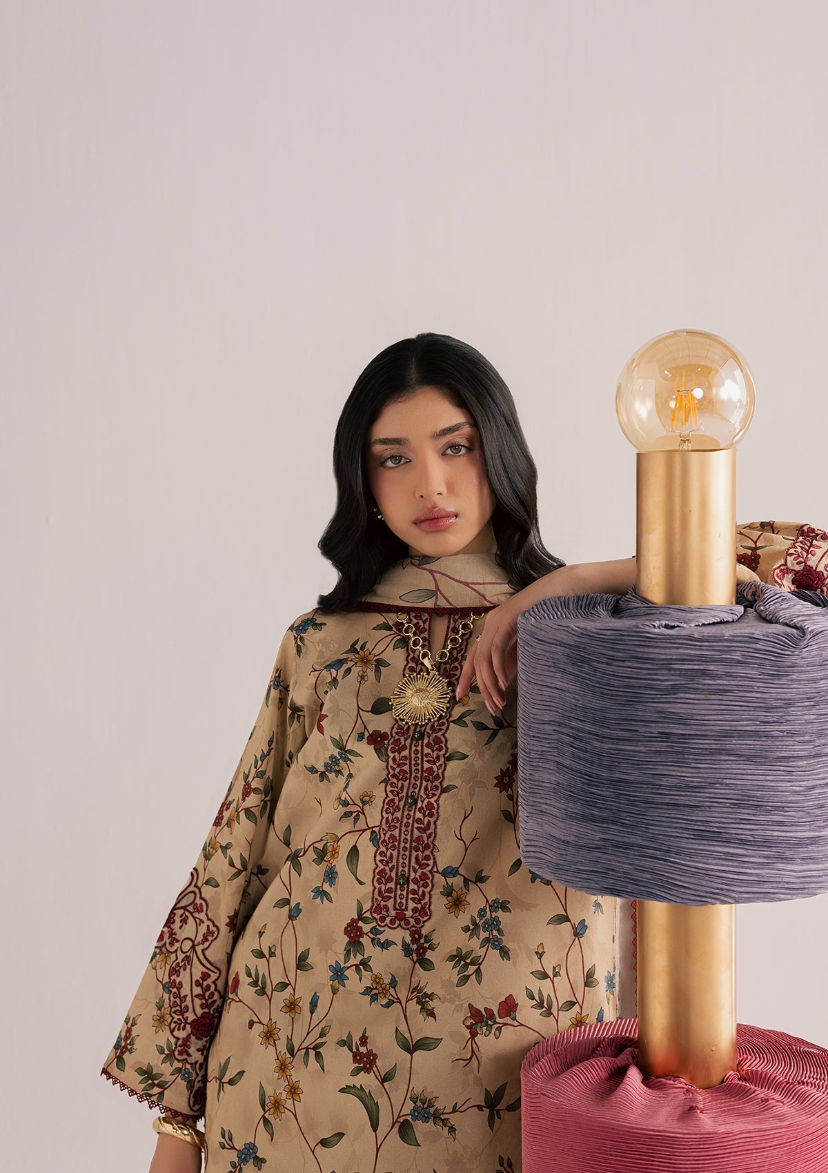 Embroidered Lawn Suit Camel Brown Online in Dubai UAE Abudhabi Ajman Sharjah