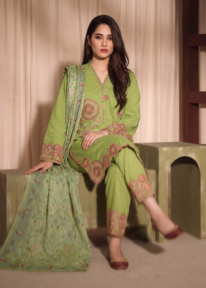 Embroidered Lawn Suit Lime Green Online in Sri Lanka India Australia