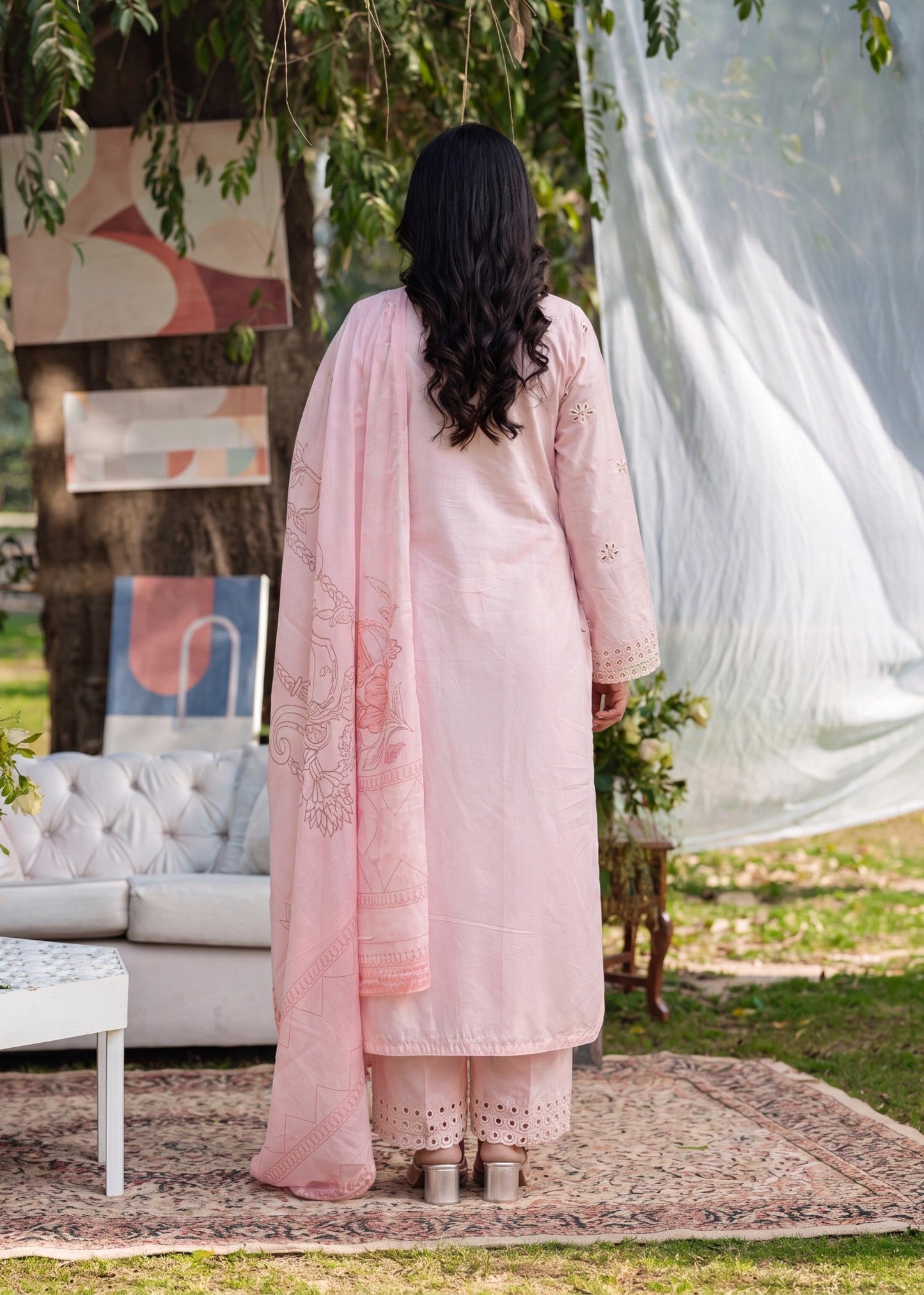 Embroidered Lawn Suit Tea Rose Pink Online in Dubai DXB UAE Abudhabi Meena Bazaar