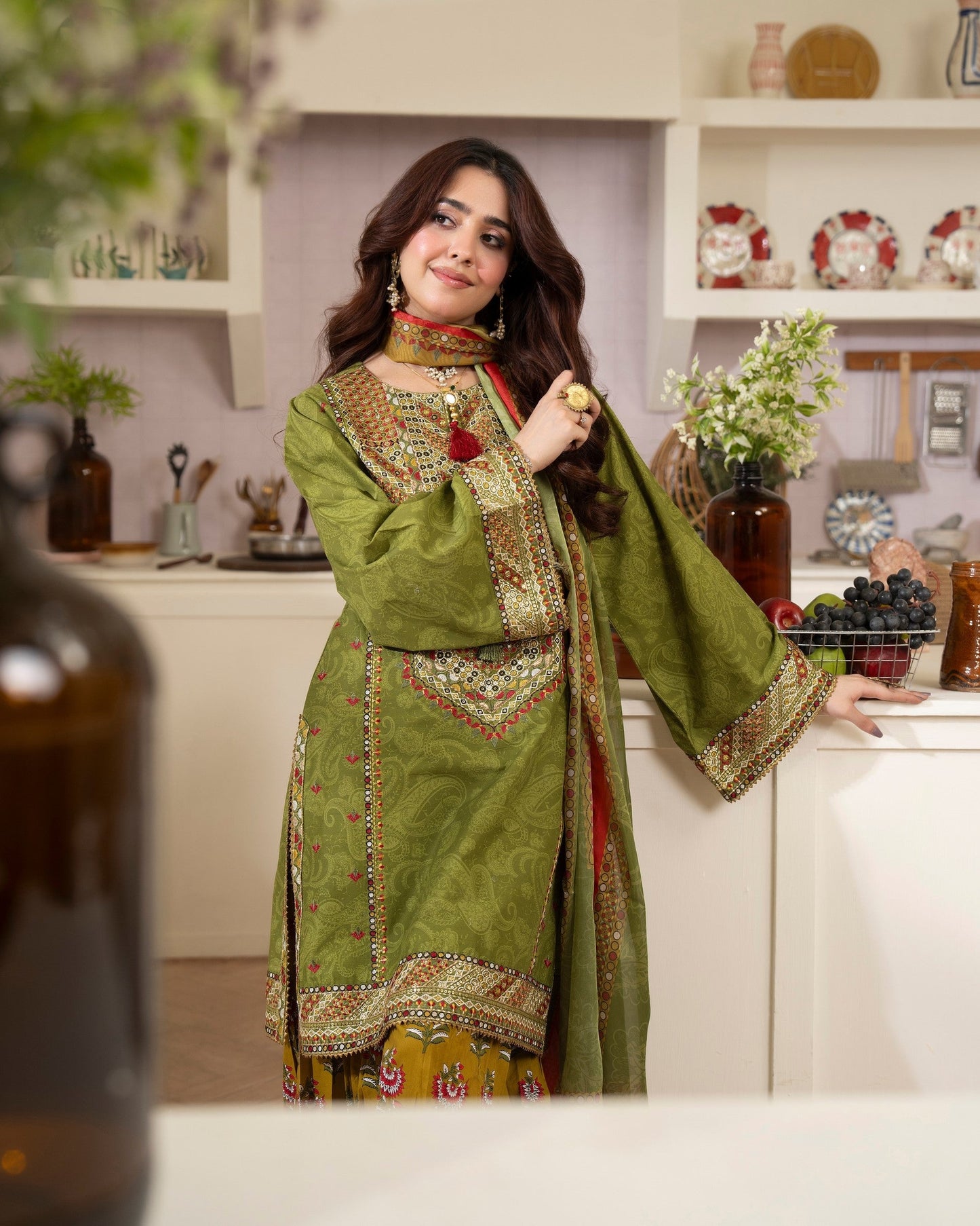 Embroidered Lawn Suit with Lace Online in Sri Lanka India Australia