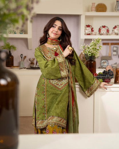 Embroidered Lawn Suit with Lace Online in Sri Lanka India Australia