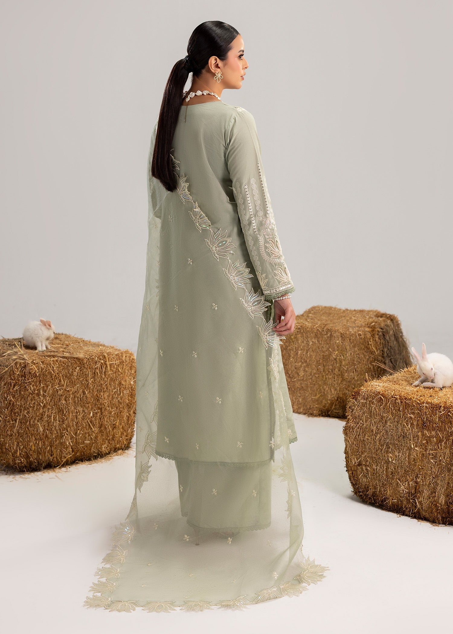Embroidered Lawn Suit with Plazzo Online in Dubai DXB UAE Abudhabi Meena Bazaar